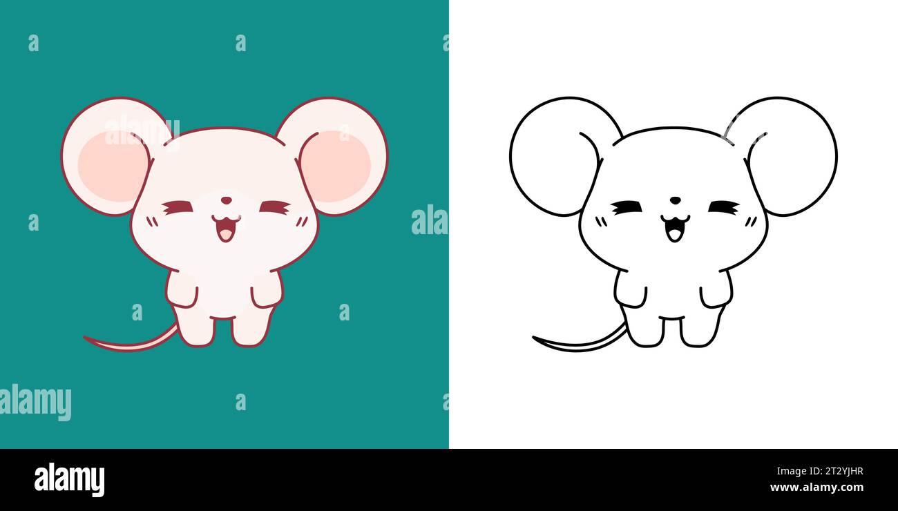 Kawaii Rat multicolore et Noir et blanc. Belle souris bébé isolée. Illustration vectorielle drôle d'un rongeur Kawaii pour des impressions pour des vêtements Illustration de Vecteur