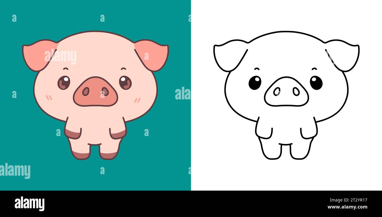 Mignon bébé cochon isolé Clipart Illustration et noir et blanc. Drôle d'animal isolé. Illustration vectorielle isolée d'un animal Kawaii pour des impressions pour Illustration de Vecteur