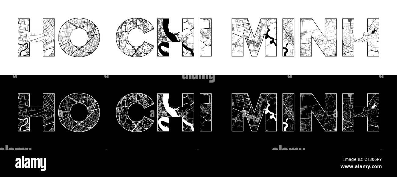 Ho Chi Minh ville Nom de la ville (Vietnam, Asie) avec vecteur d'illustration de carte de ville blanc noir Illustration de Vecteur