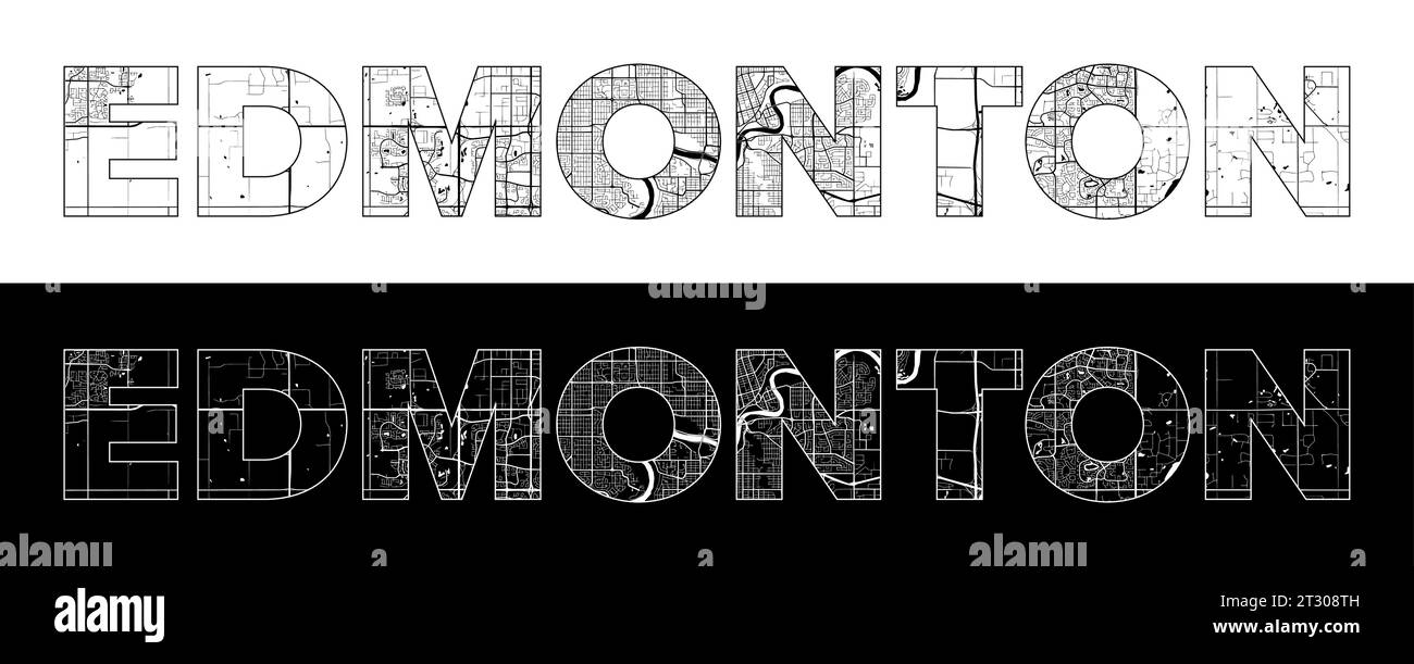 Edmonton City Name (Canada, Amérique du Nord) avec vecteur d'illustration de carte de ville noir blanc Illustration de Vecteur