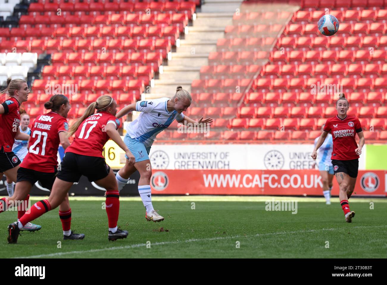 Londres, Royaume-Uni. 22 octobre 2023. Célébration des buts pour Elise Hughes (Crystal Palace 9) lors du match de football Barclays FA Womens Championship entre Charlton Athletic et Crystal Palace à la Valley à Londres, Angleterre. (James Whitehead/SPP) crédit : SPP Sport Press photo. /Alamy Live News Banque D'Images