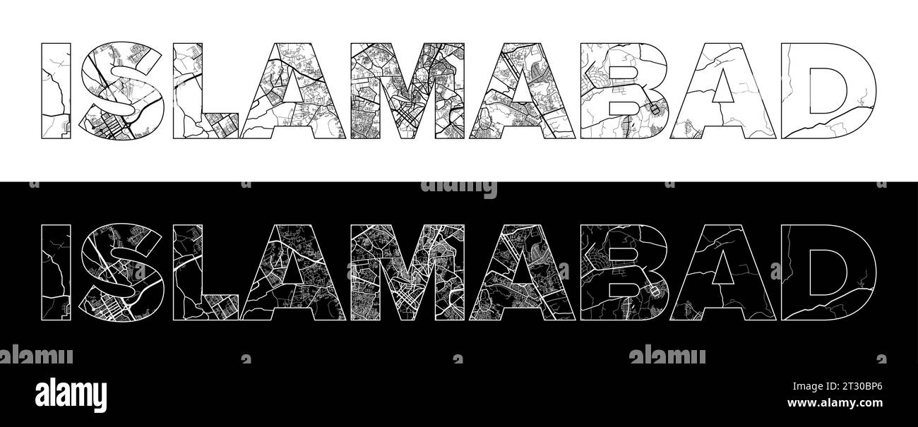 Islamabad City Name (Pakistan, Asie) avec vecteur d'illustration de carte de ville blanc noir Illustration de Vecteur