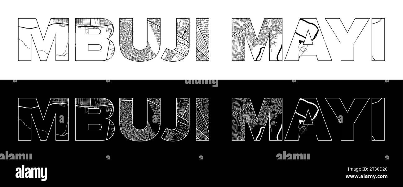 Nom de ville Mbuji Mayi (République démocratique du Congo, Afrique) avec vecteur d'illustration de carte de ville noir blanc Illustration de Vecteur