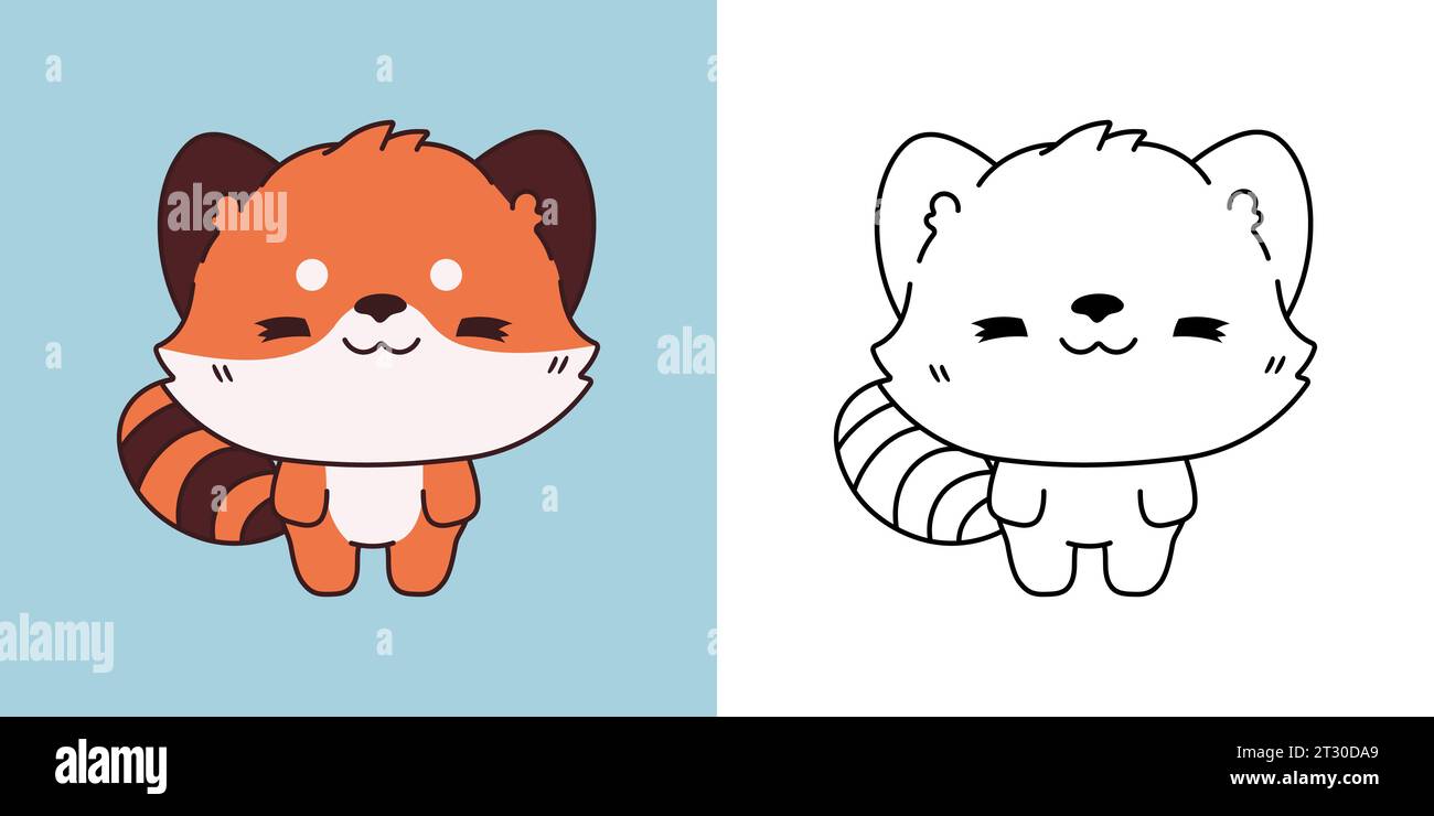 Mignon isolé Red Panda Illustration et pour la page de coloriage. Dessin animé clip Art Baby Animal. Illustration vectorielle de dessin animé de Kawaii Animal pour autocollants Illustration de Vecteur