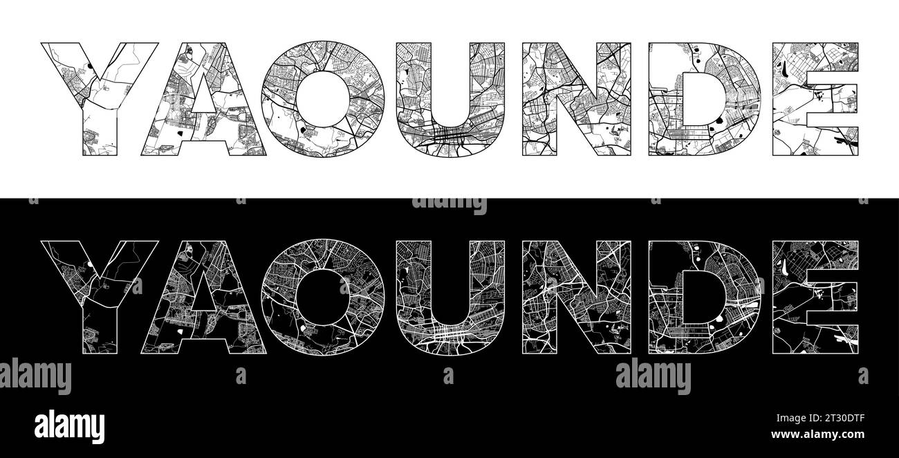 Yaoundé City Name (Cameroun, Afrique) avec vecteur d'illustration de carte de ville blanc noir Illustration de Vecteur