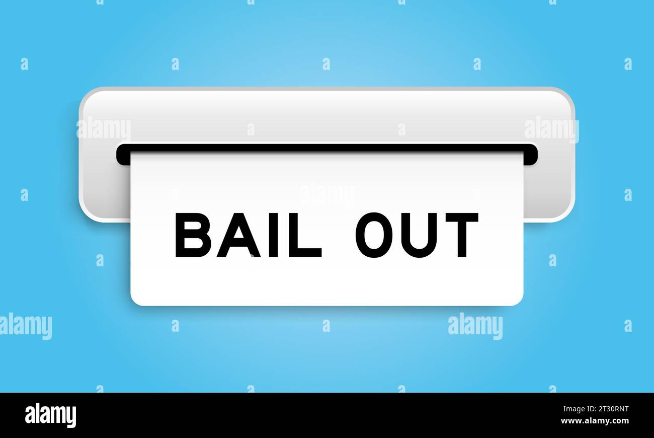 Bannière de coupon blanc avec le mot bail out de la machine sur fond de couleur bleue Illustration de Vecteur