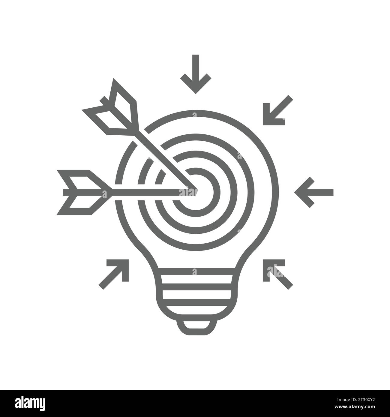 Icône représentant une ampoule et une cible avec une icône représentant un vecteur de flèche. Ampoule avec une planche cible à l'intérieur et flèche. Concept de réussite et d'objectifs commerciaux. SPE 10 Illustration de Vecteur