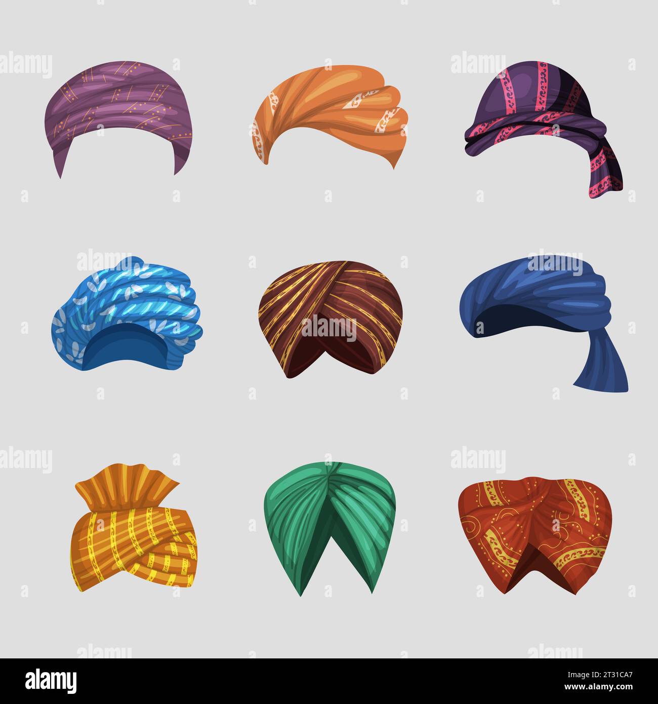 Turbans. Authentiques vêtements de tête arabes turbans indiens illustrations de dessins animés vectoriels récentes Illustration de Vecteur