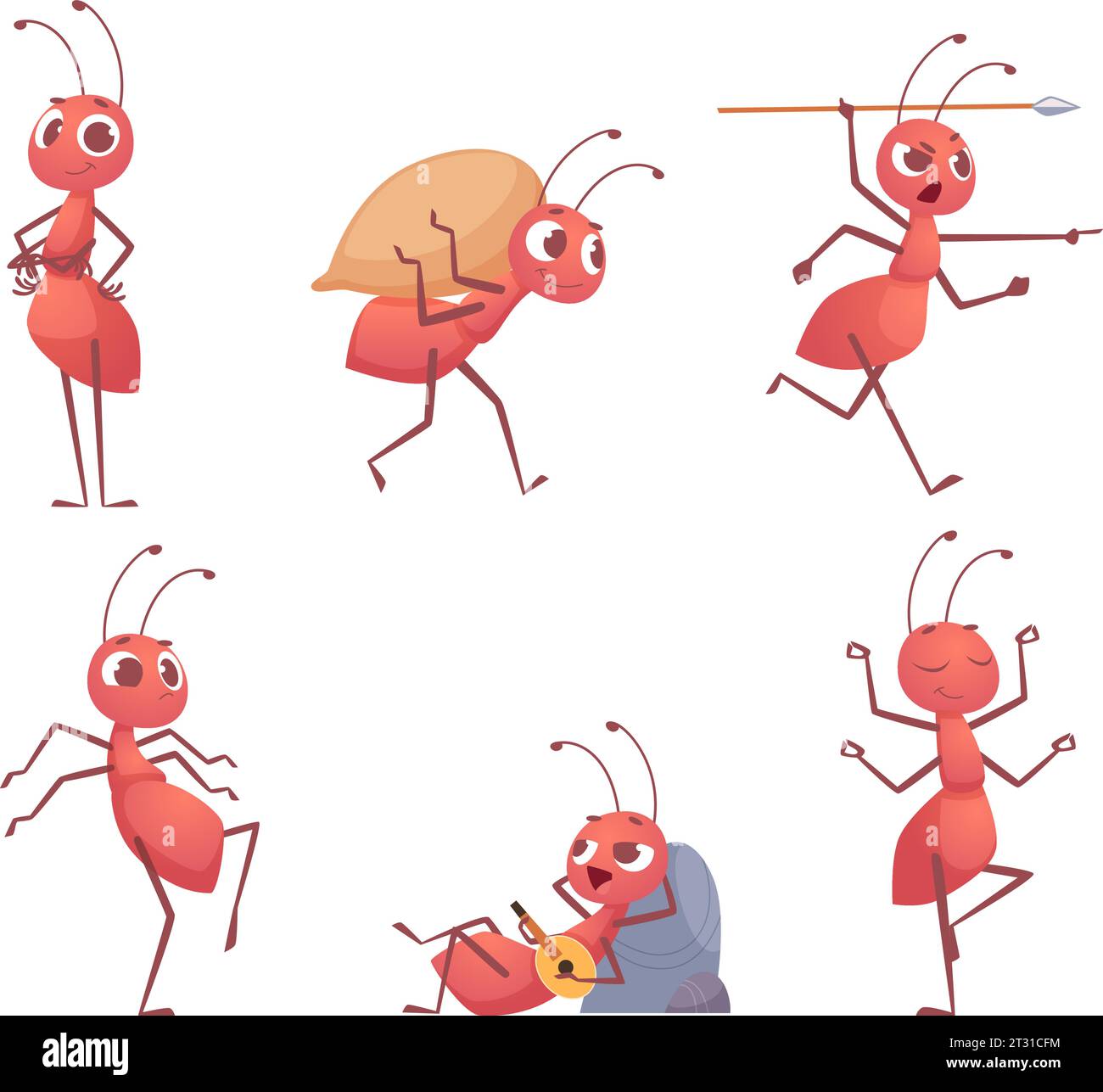 Fourmis. Petits bugs de dessin animé en action pose des images vectorielles exactes ensemble isolé Illustration de Vecteur