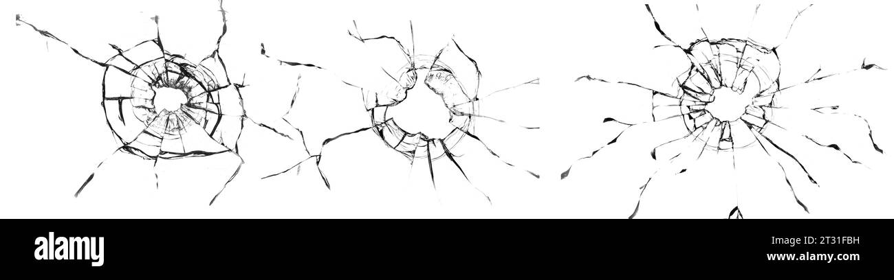 Grande collection de fissures de verre cassé sur fond noir. Concept de plans sur la fenêtre pour la conception. Banque D'Images