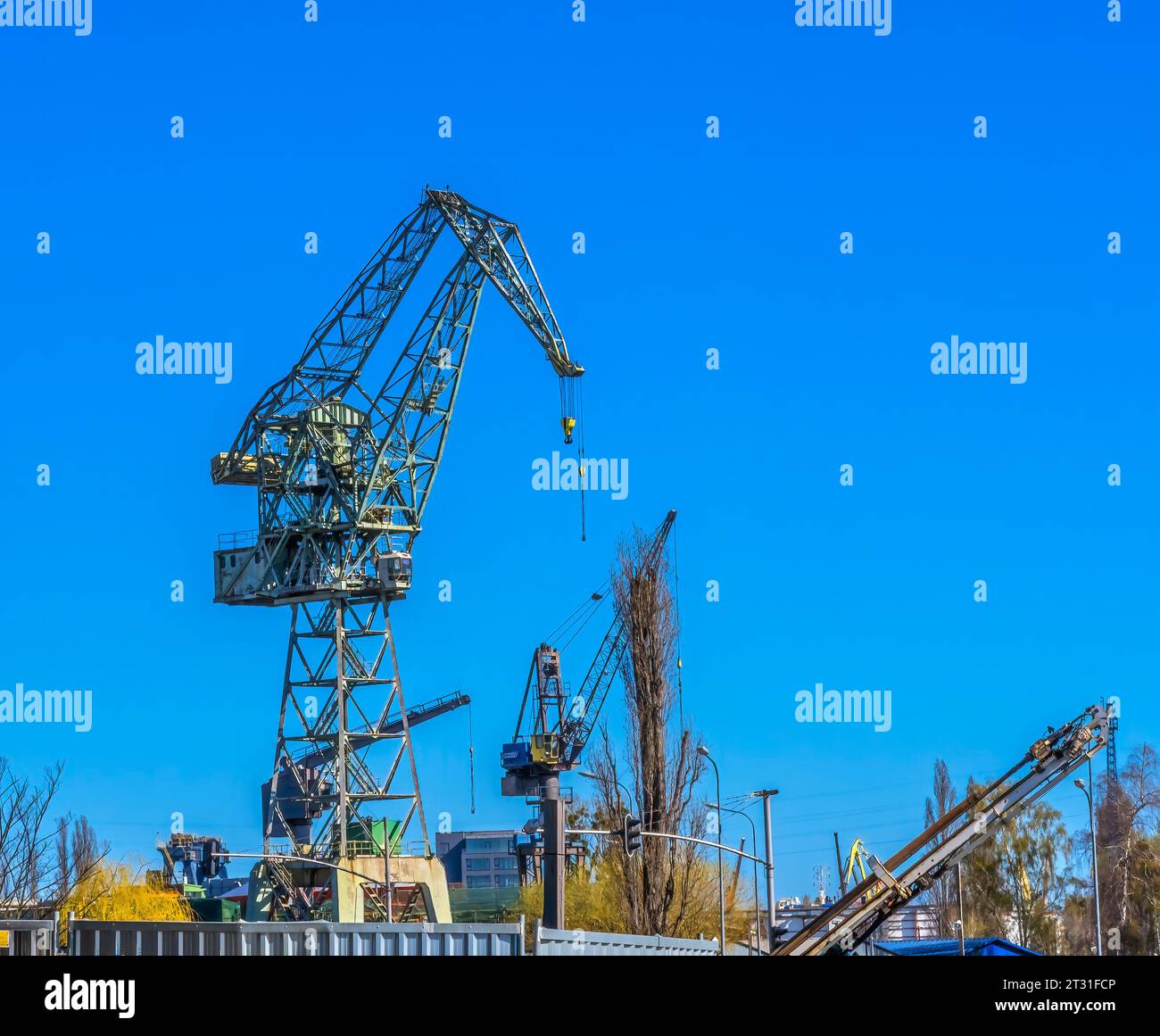 Grues Shipyard solidarité Square Gdansk Pologne. Site années 1970 la grève de solidarité des années 1980 a conduit à la chute de la liberté polonaise en Union soviétique. Banque D'Images