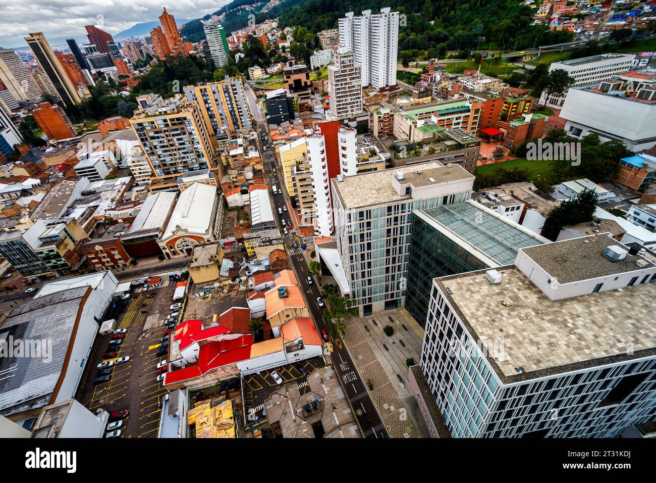 Vue aérienne du quartier de Santa Fe dans la ville de Bogota, Colombie Banque D'Images