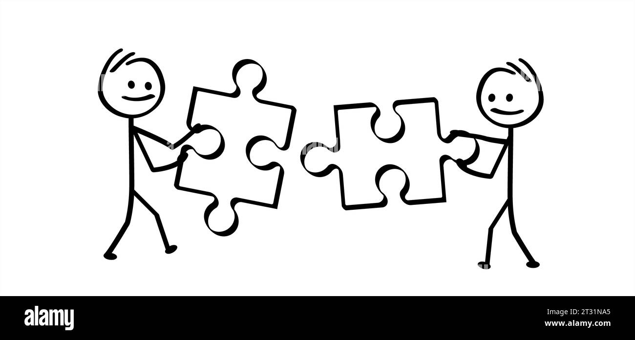 Connexion d'éléments de puzzle. Travail d'équipe, puzzle pièces modèle de ligne de connexion. Icône ou pictogramme de pièces de puzzle. Concept commercial. Symbole de team Banque D'Images