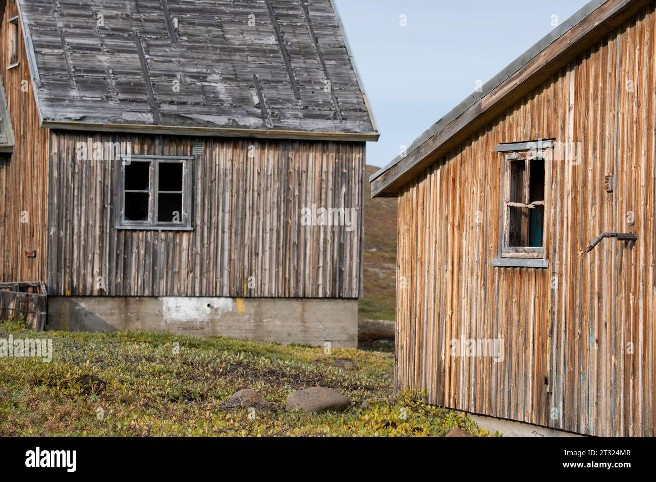 Groenland, municipalité de Qaasuitsup, île de Disko, Qullissat. Ancienne colonie minière de charbon qui a été en exploitation pendant 48 ans jusqu'à la fermeture en 1972. Banque D'Images
