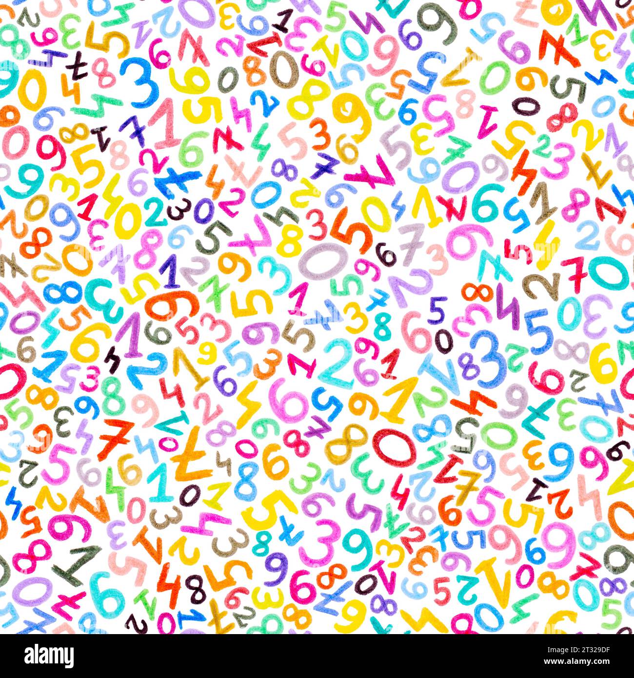 Seamless Pattern - Wax crayon Numbers font lettres sur fond blanc. Banque D'Images