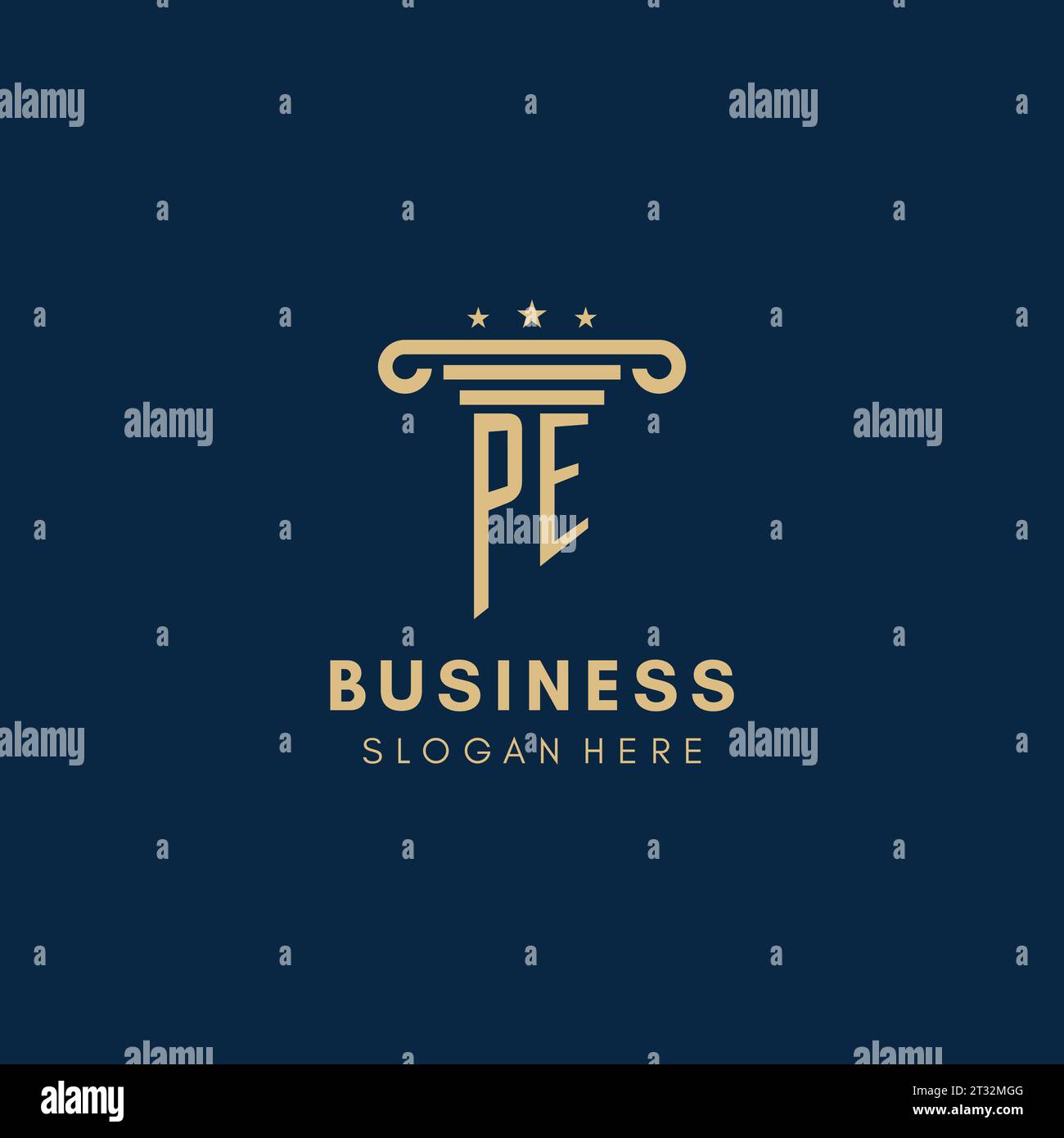 Logo initial de monogramme PE avec pilier et étoiles, inspiration de conception de cabinet juridique Illustration de Vecteur