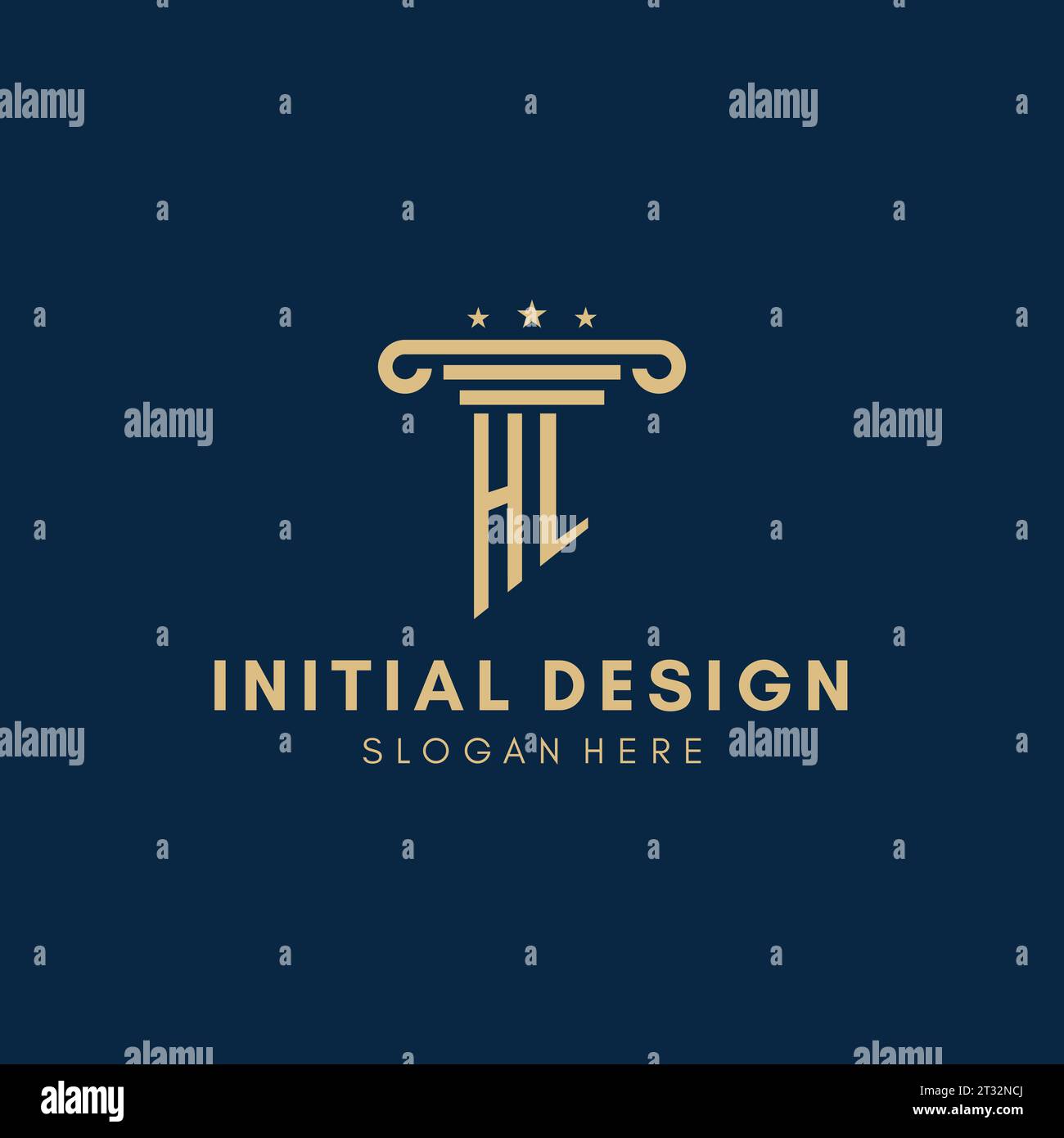 Logo initial monogramme HL avec pilier et étoiles, inspiration de conception de cabinet juridique Illustration de Vecteur