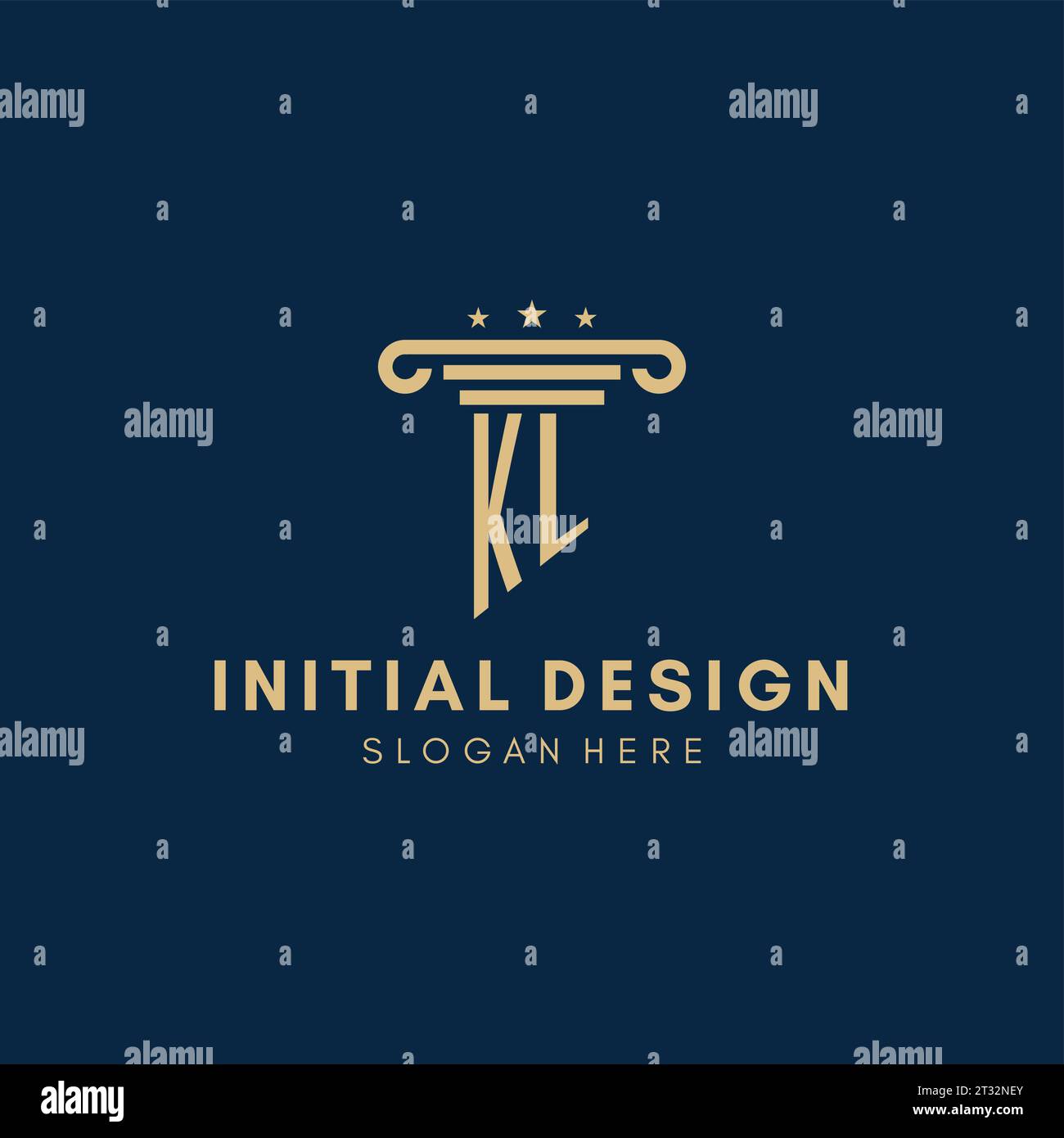 Logo initial de monogramme de KL avec pilier et étoiles, inspiration de conception de cabinet juridique Illustration de Vecteur