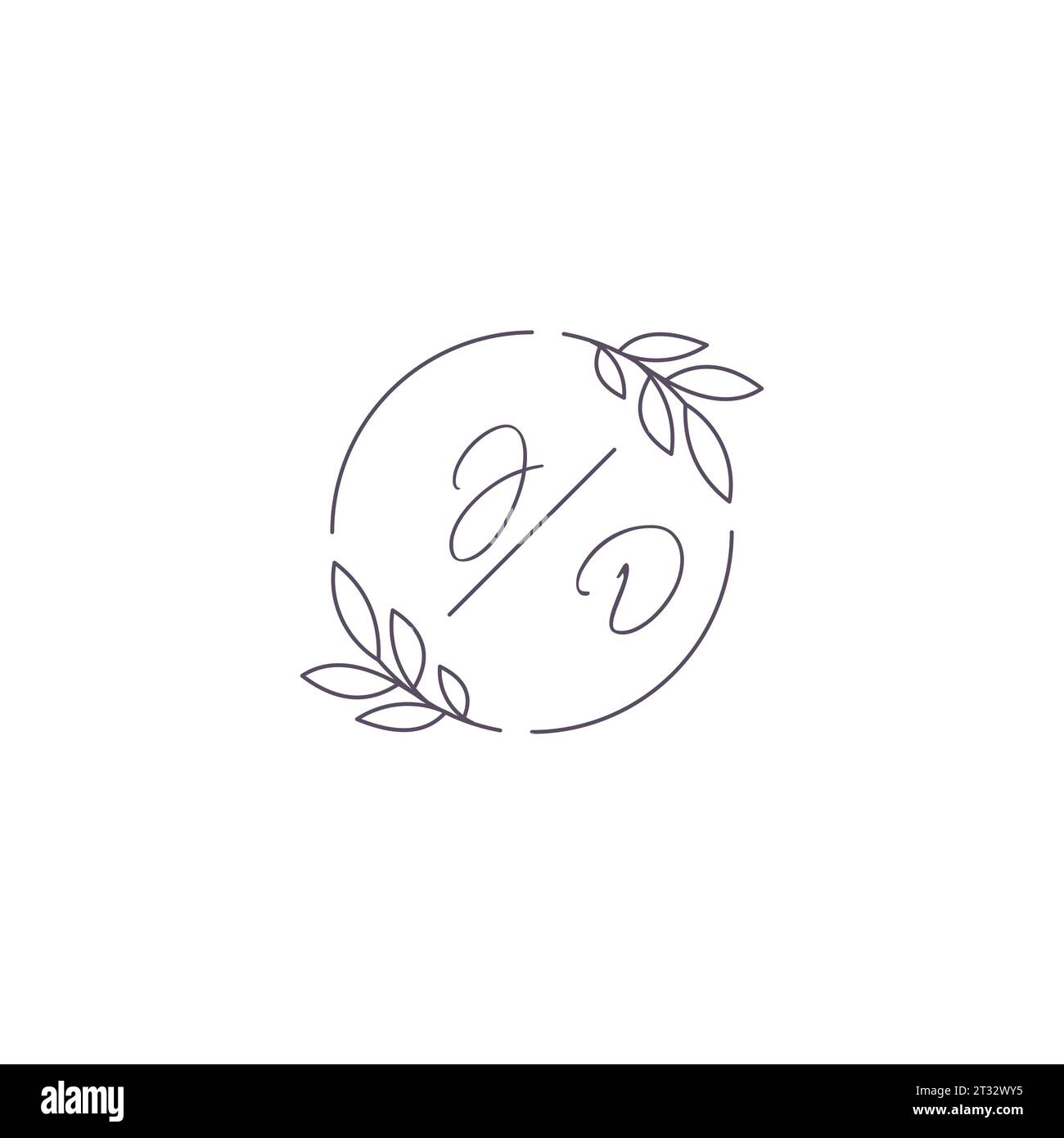 Initiales JD monogramme logo de mariage avec contour simple de feuille et graphique vectoriel de style cercle Illustration de Vecteur