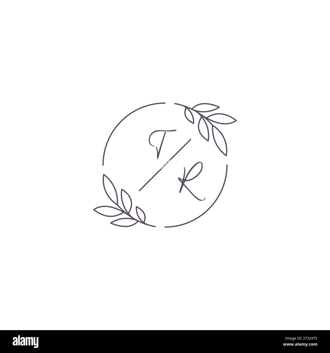 Initiales TR monogramme logo de mariage avec contour de feuille simple et graphique vectoriel de style cercle Illustration de Vecteur