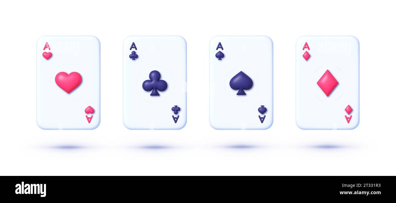 Ensemble de quatre ACES jeu de cartes pour jouer au poker et au casino sur fond blanc. Carte de poker casino coeurs et diamants, costumes noirs et rouges. Vecteur Illustration de Vecteur