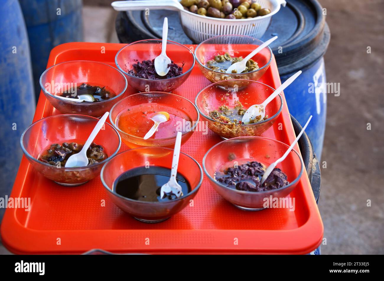 Produits oléicoles sur le marché au Pérou Banque D'Images