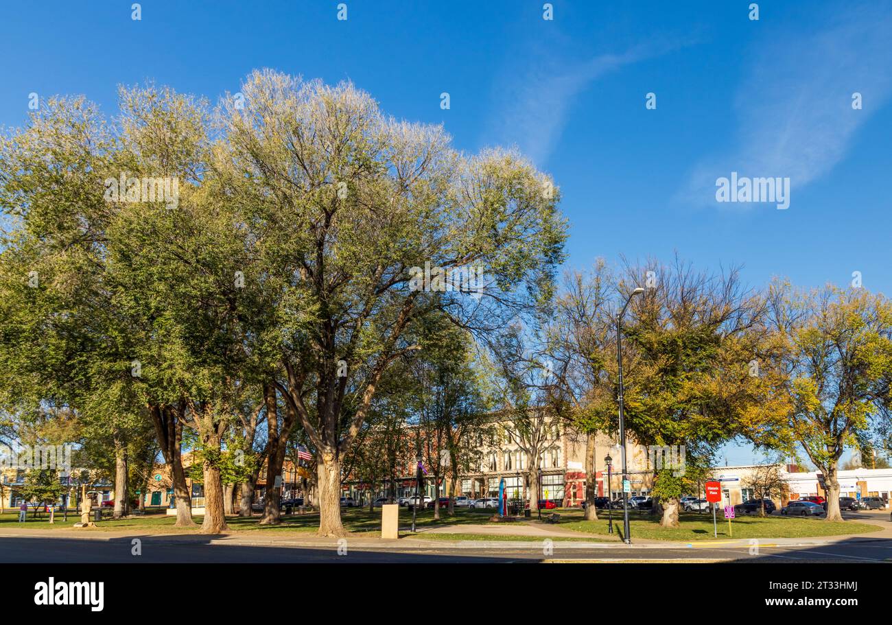 Las Vegas, Nouveau Mexique - 14 octobre 2023 : Plaza Park avec de belles sculptures à Las Vegas, Nouveau Mexique Banque D'Images
