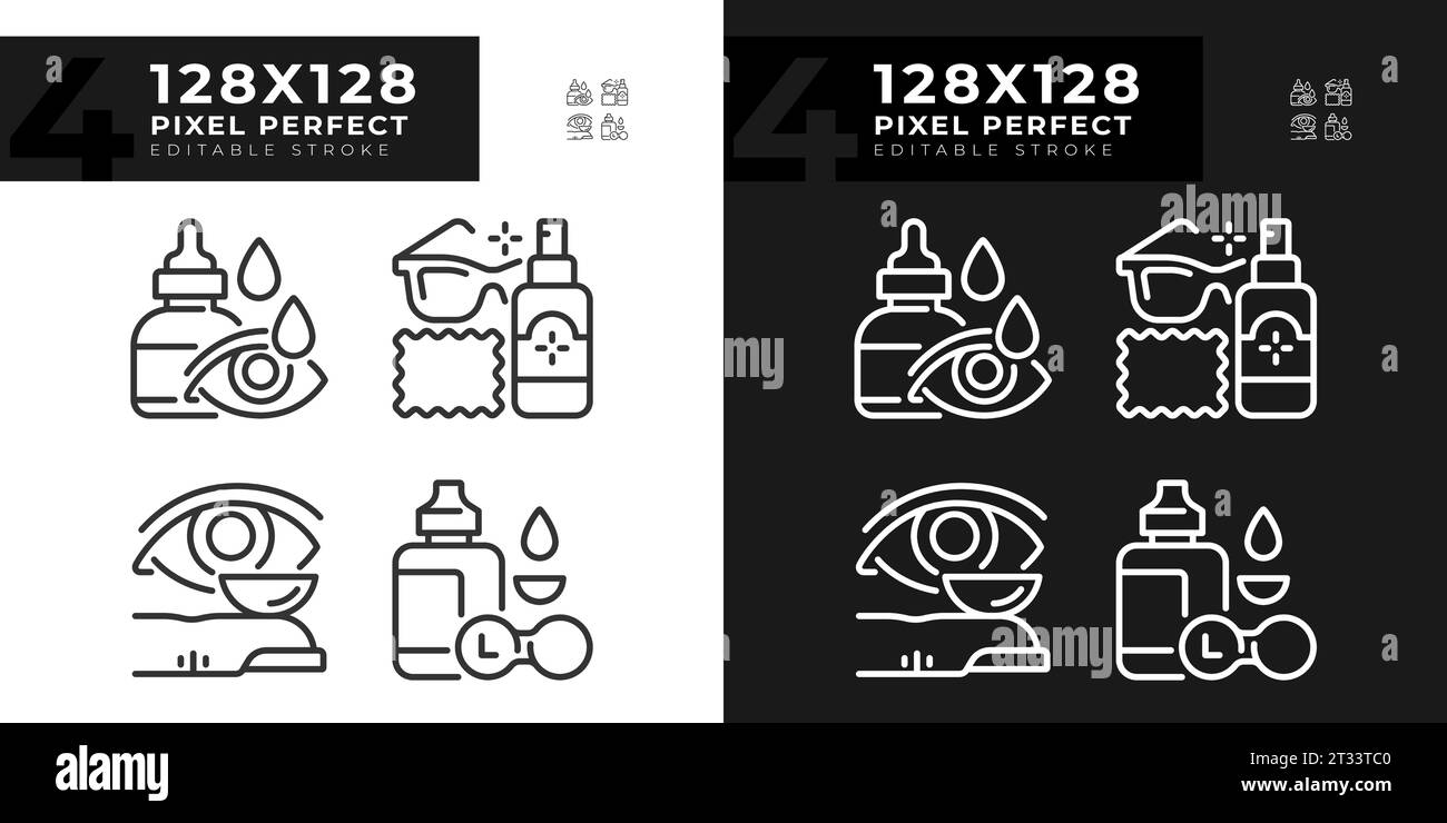 Ensemble d'icônes pixel Perfect lumière et sombre de soins des yeux Illustration de Vecteur