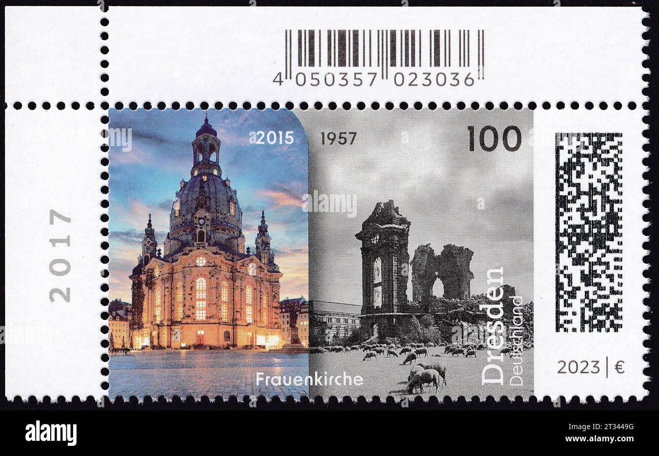 DATE D'ENREGISTREMENT NON INDIQUÉE Briefmarke Deutsche Post : Zeitreise Dresden Frauenkirche *** Stamp German Post Time Travel Dresden Frauenkirche Credit : Imago/Alamy Live News Banque D'Images