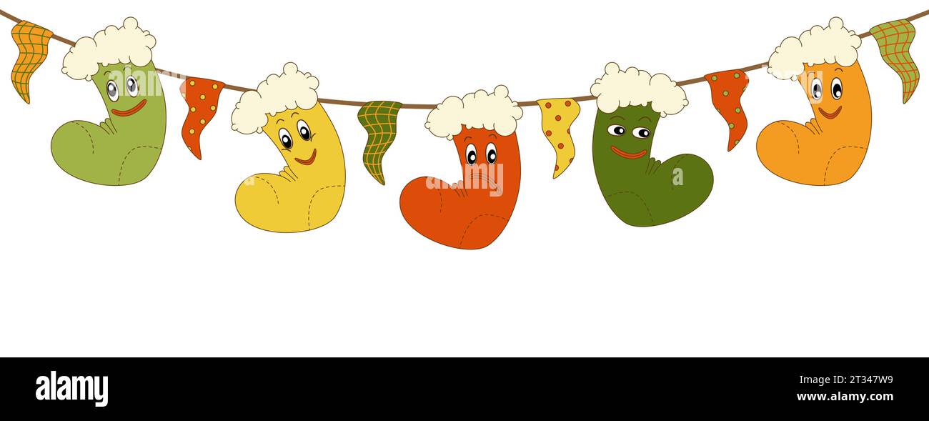 Ensemble de bas et drapeaux colorés de Noël. Illustration vectorielle Illustration de Vecteur