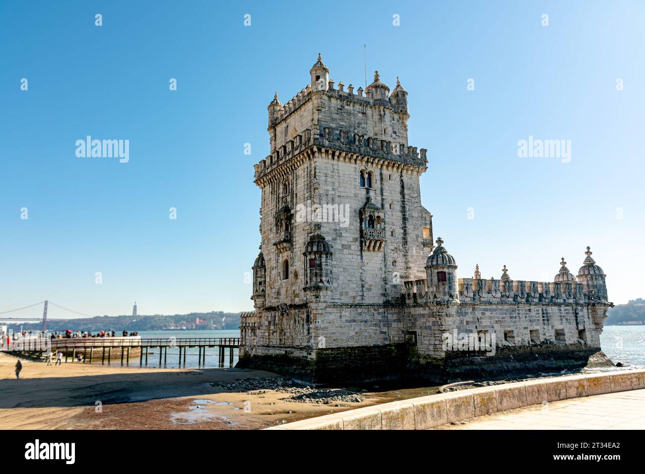 Lisbonne, Portugal - février 2023 : vue sur la Torre de Belém. Tour de Belem - Landmark de Lisbonne, Portugal Banque D'Images