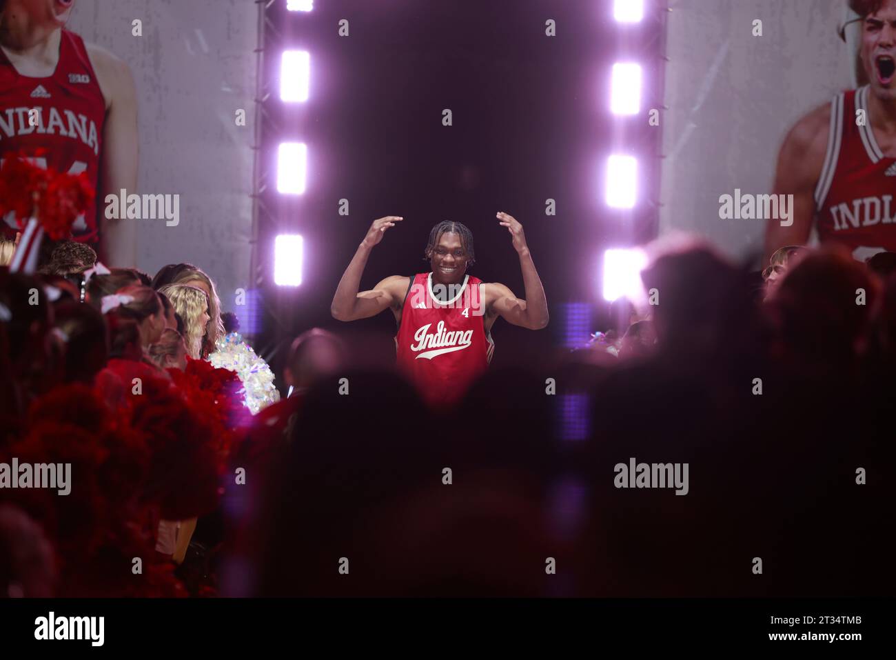 Bloomington, États-Unis. 20 octobre 2023. Anthony Walker (4), joueur de basket-ball de l'Université de l'Indiana, est présenté lors de l'hystérie Hoosier au Simon Skjodt Assembly Hall à Bloomington. Crédit : SOPA Images Limited/Alamy Live News Banque D'Images