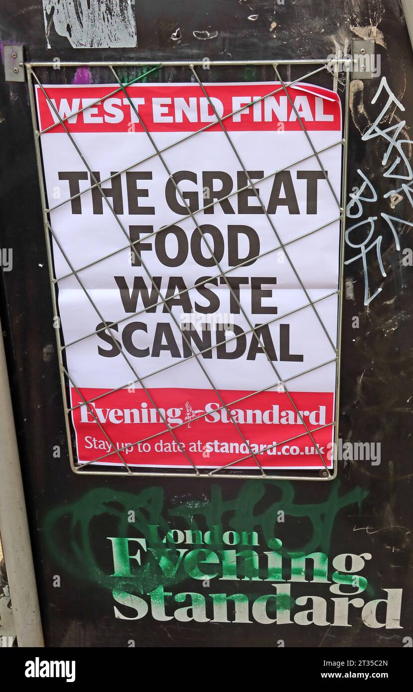 The Great Food scandal, titre de la finale du West End, London Evening Standard, Holborn, WC2B 6AA Banque D'Images