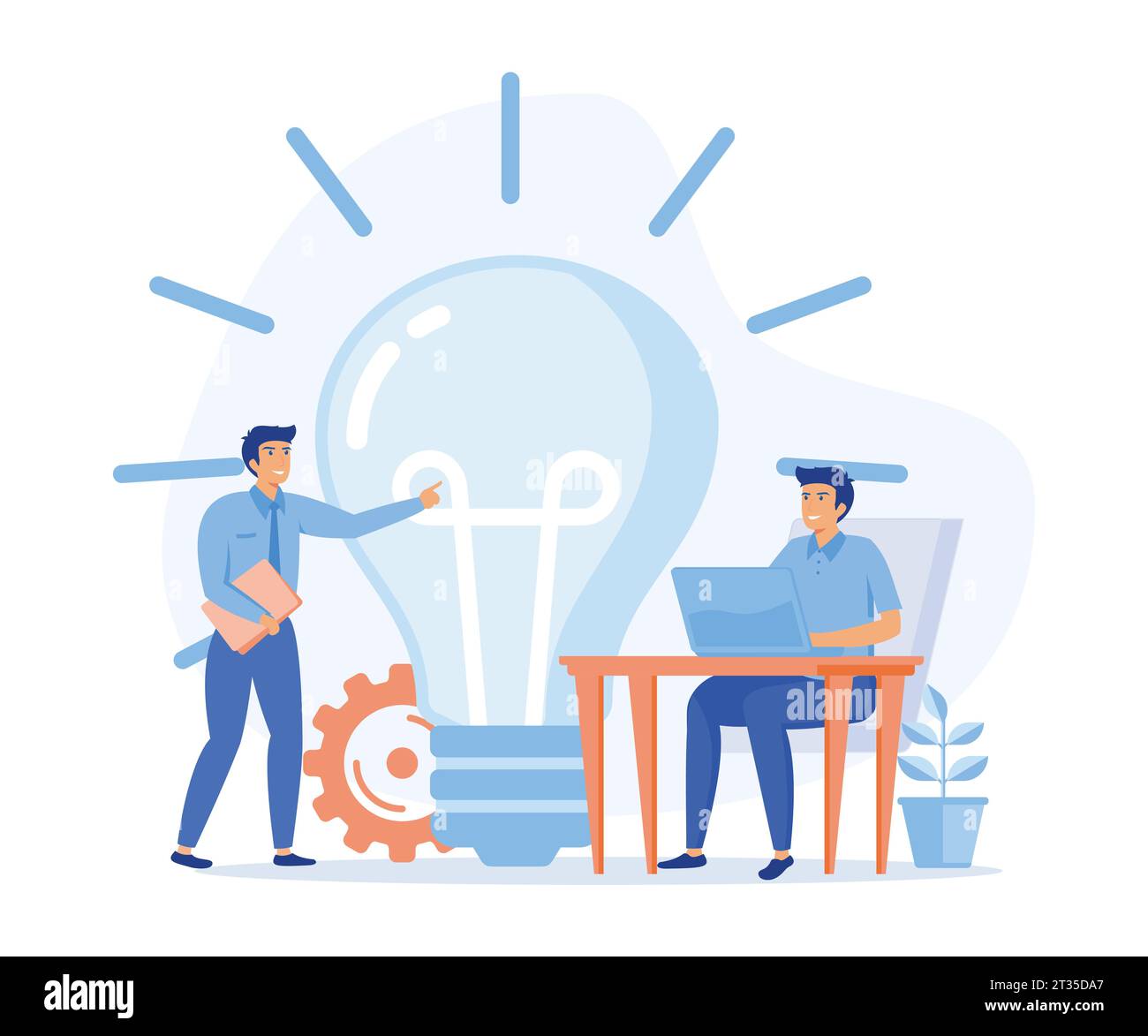 assistant en ligne au travail. manager au travail à distance, à la recherche de nouvelles idées de solutions, travaillant ensemble dans l'entreprise, illustration moderne vectorielle plate Illustration de Vecteur