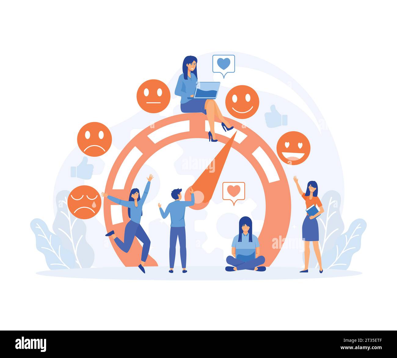 Expérience utilisateur, indicateur de satisfaction client avec icônes Emotions. Rapport Consumer Online, illustration moderne vectorielle plate Illustration de Vecteur
