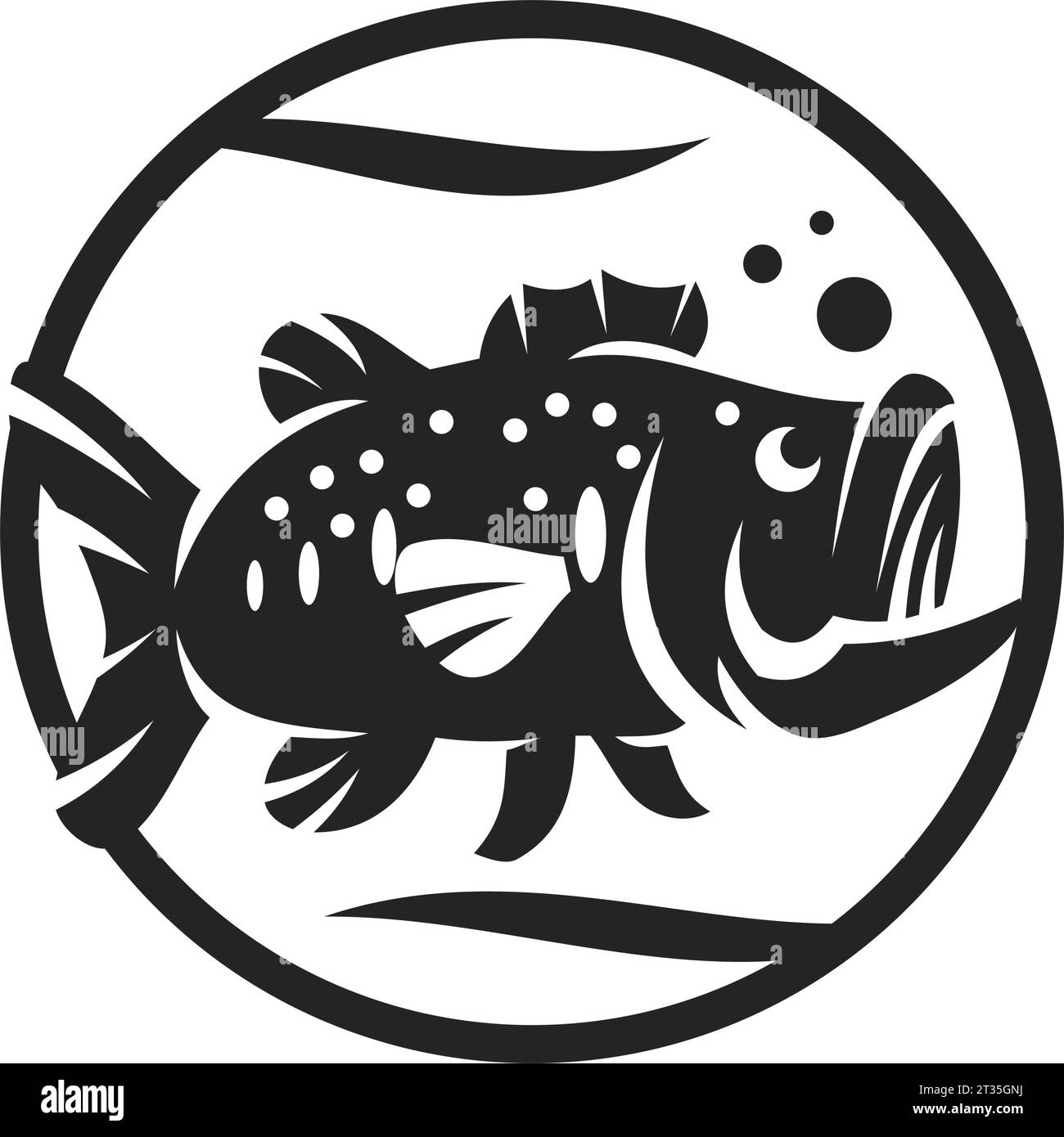Modèle de logo de poisson basse à grande bouche isolé. Identité de marque. Icône graphique vectoriel abstrait Illustration de Vecteur