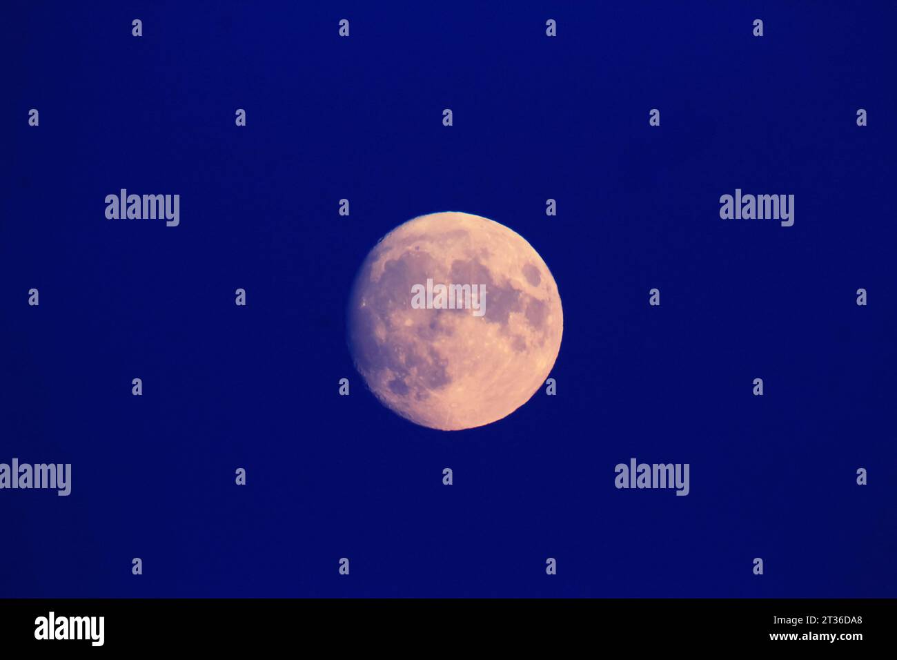 Pleine lune contre ciel clair au crépuscule Banque D'Images