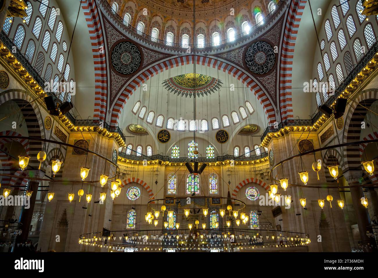 Plafond de salle de prière, Mosquée de Suleymaniye, Istanbul, Turquie Banque D'Images
