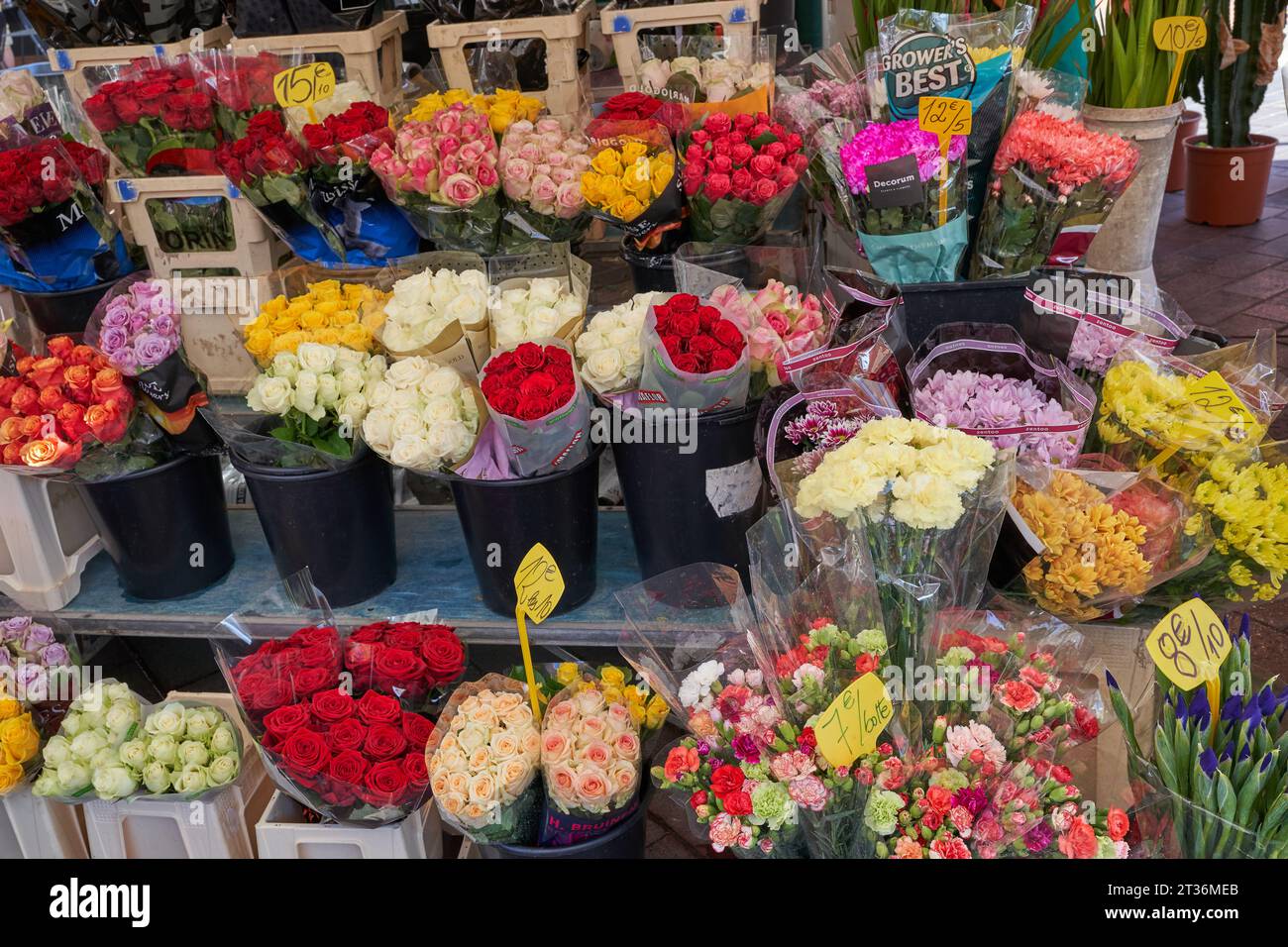 Nice, France - 12 août 2023 - des fleurs sont en vente dans le marché de la rue cours Saleya Banque D'Images