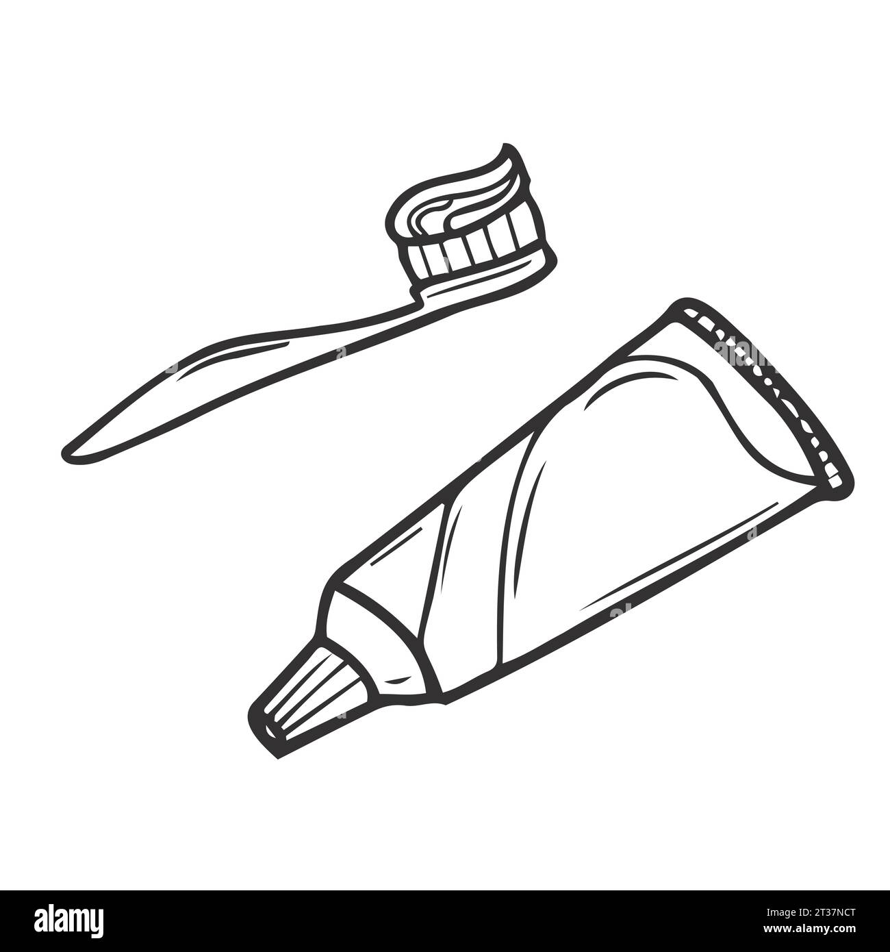 Kit de nettoyage des dents. Instruments pour l'hygiène buccale. Illustration dessinée à la main convertie en vecteurs. illustration de dessin vectoriel de brosse à dents et de dentifrice Illustration de Vecteur