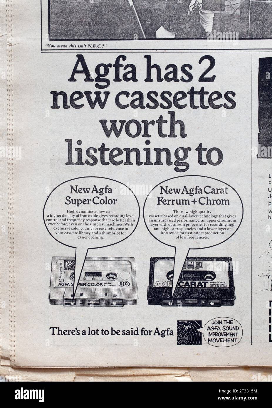Publicité pour Agfa Music cassettes 1970s NME Music Paper - New musical Express Banque D'Images