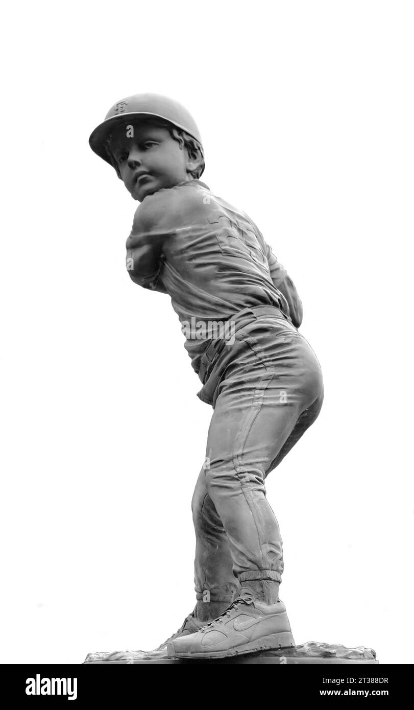 Statue d'un jeune garçon jouant au baseball à McDonough, aux États-Unis Banque D'Images