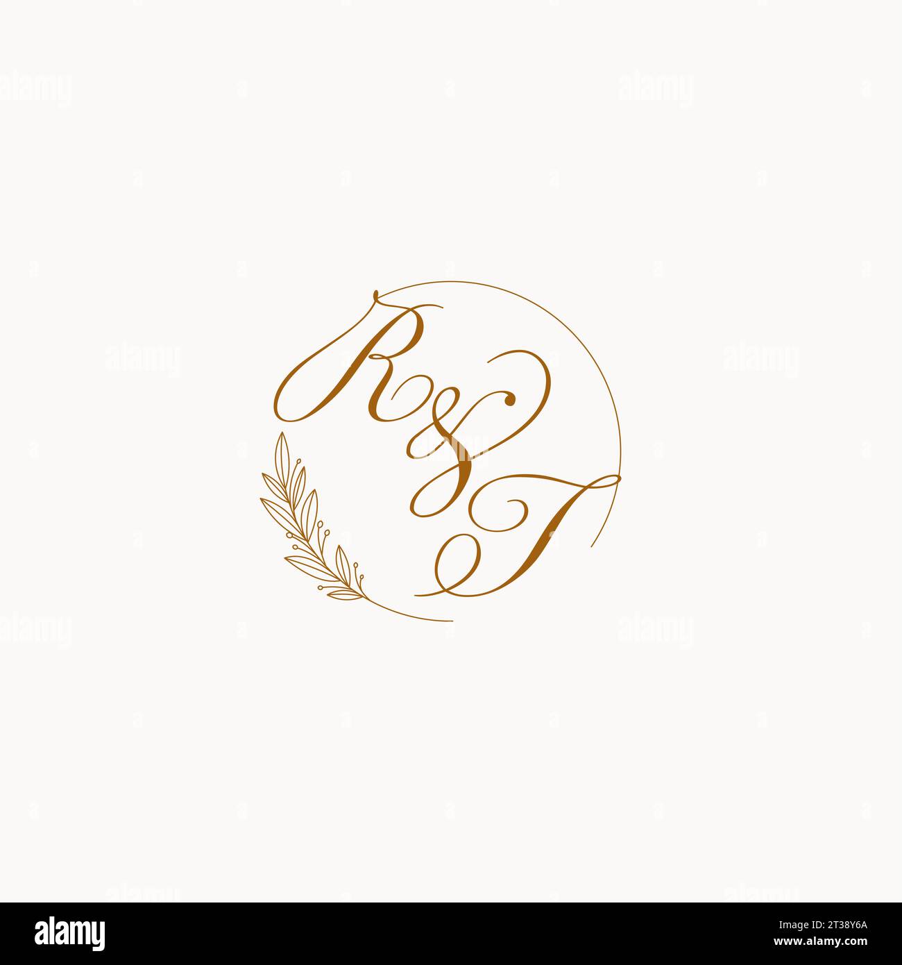 Initiales RT logo monogramme de mariage avec des feuilles et élégant graphique vectoriel de lignes circulaires Illustration de Vecteur