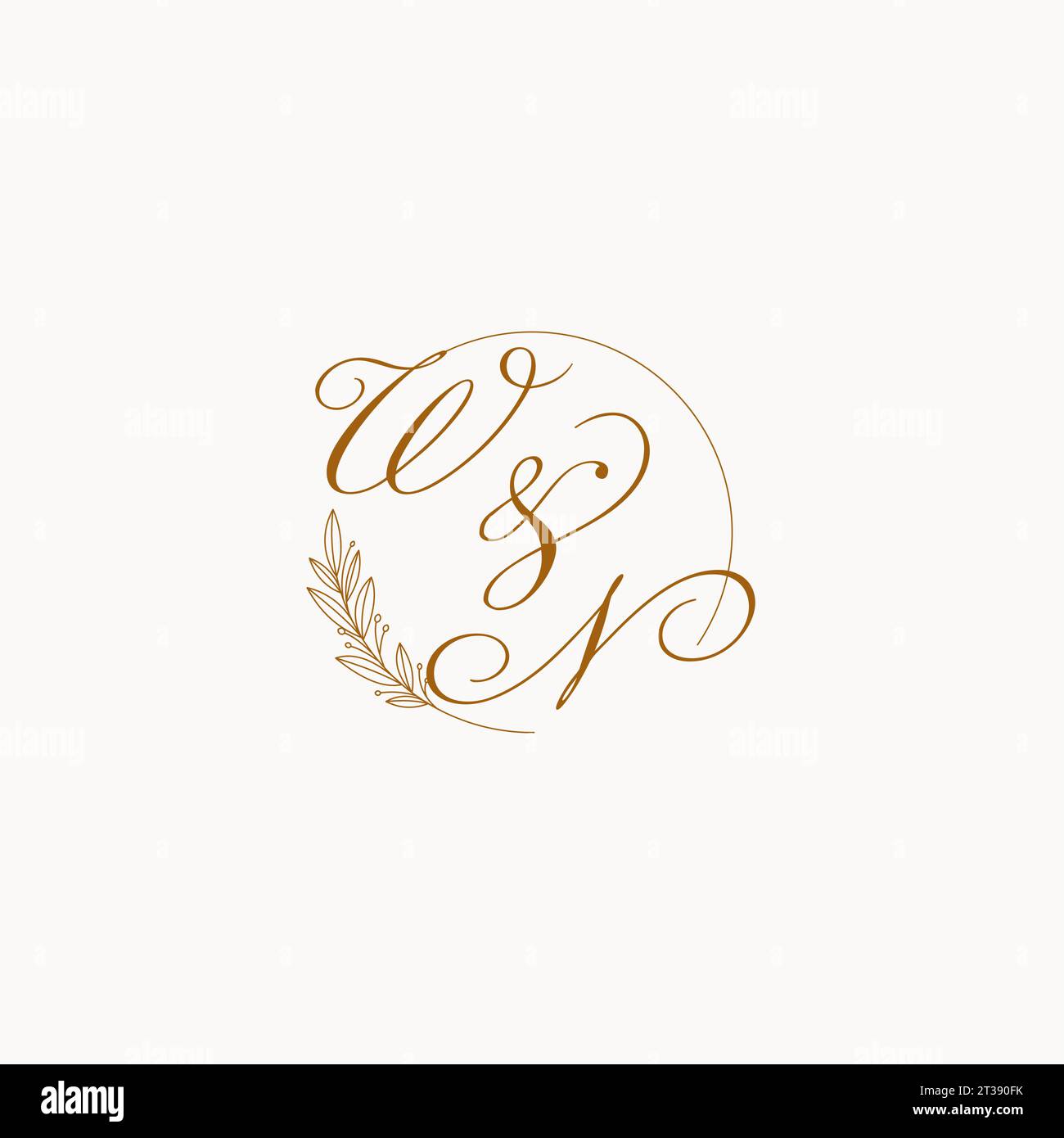 Initiales WN logo de monogramme de mariage avec des feuilles et élégant graphique vectoriel de lignes circulaires Illustration de Vecteur