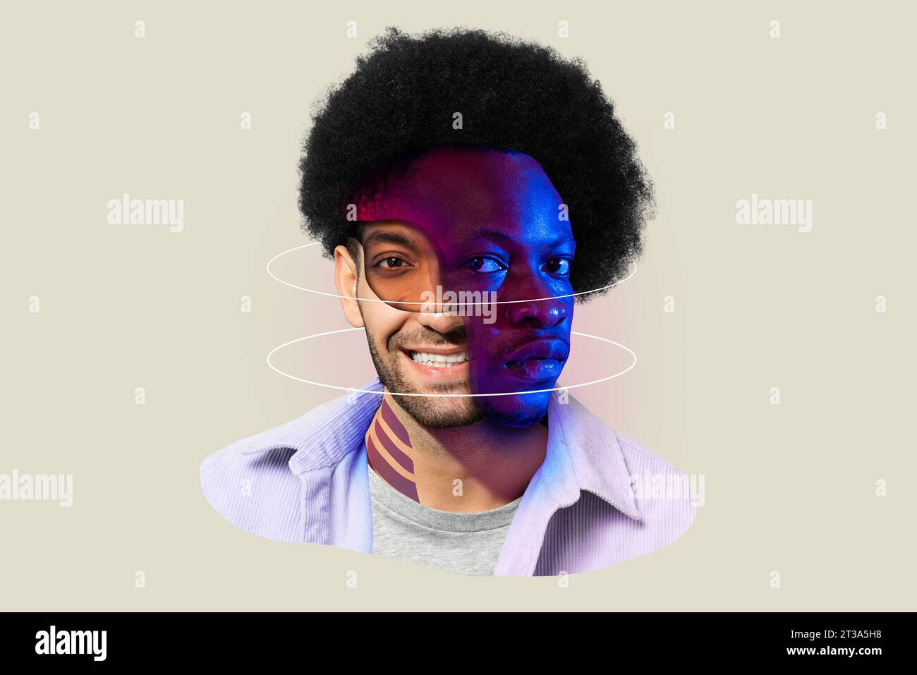 Design de visage Furturistic d'art de collage d'hommes mixtes multiethniques Banque D'Images