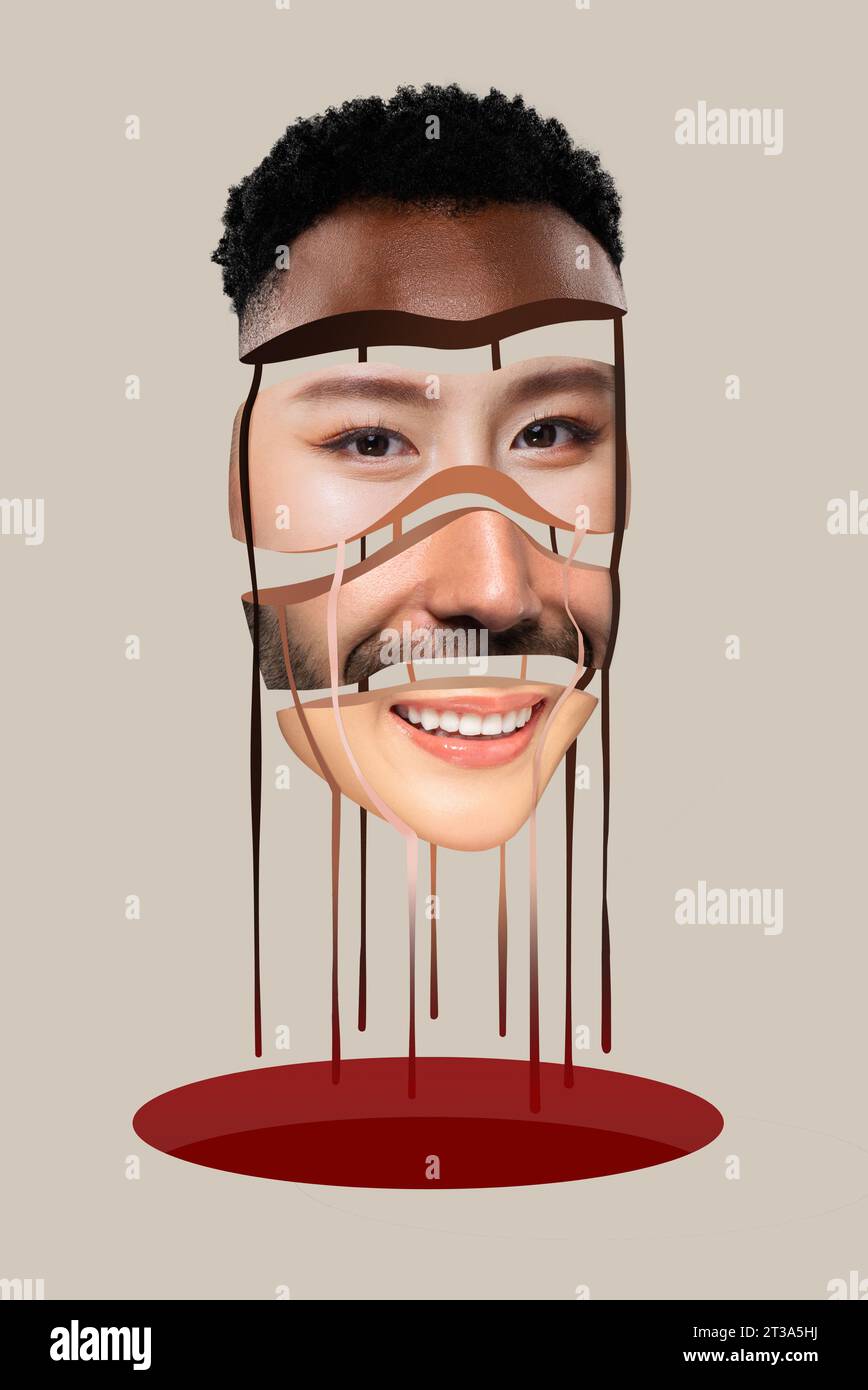 Collage art de personnes multiraciales diverses font face à des humeurs et des genres différents Banque D'Images