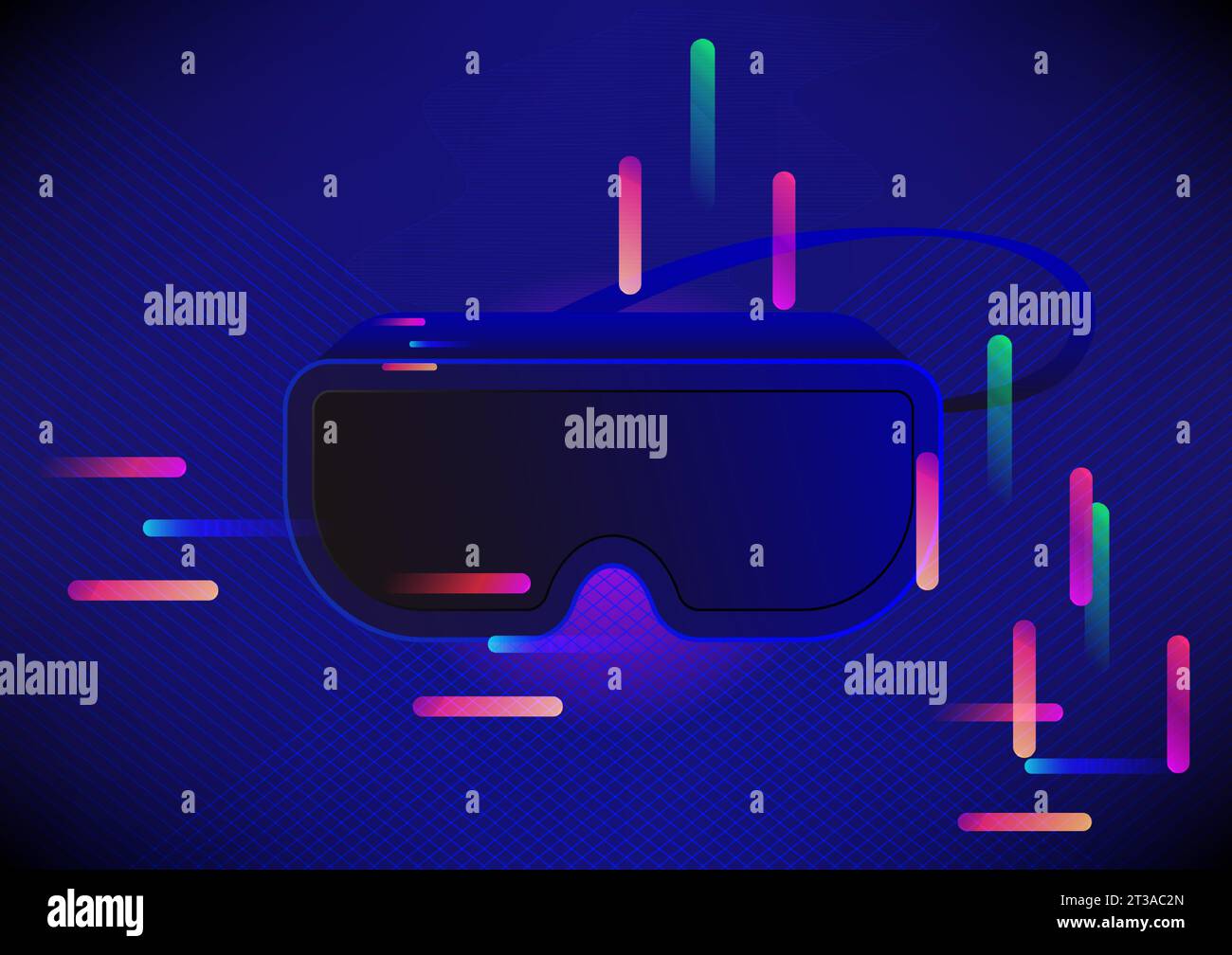 Réalité virtuelle VR 3d gamer divertissement film réaliste écouteurs innovation technologie électronique équipement d'affaires abstrait vecteur de fond i Illustration de Vecteur
