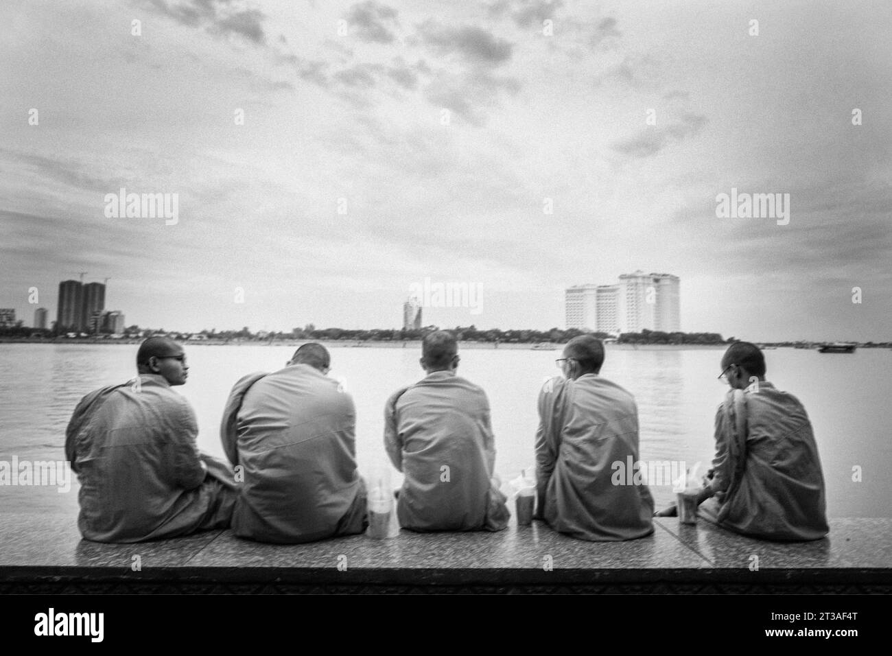 Cambodge, Phnom Penh, Mékong, moines Banque D'Images