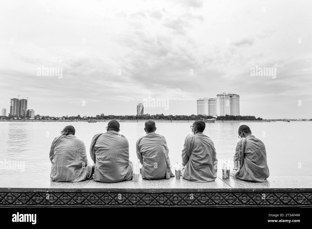 Cambodge, Phnom Penh, Mékong, moines Banque D'Images