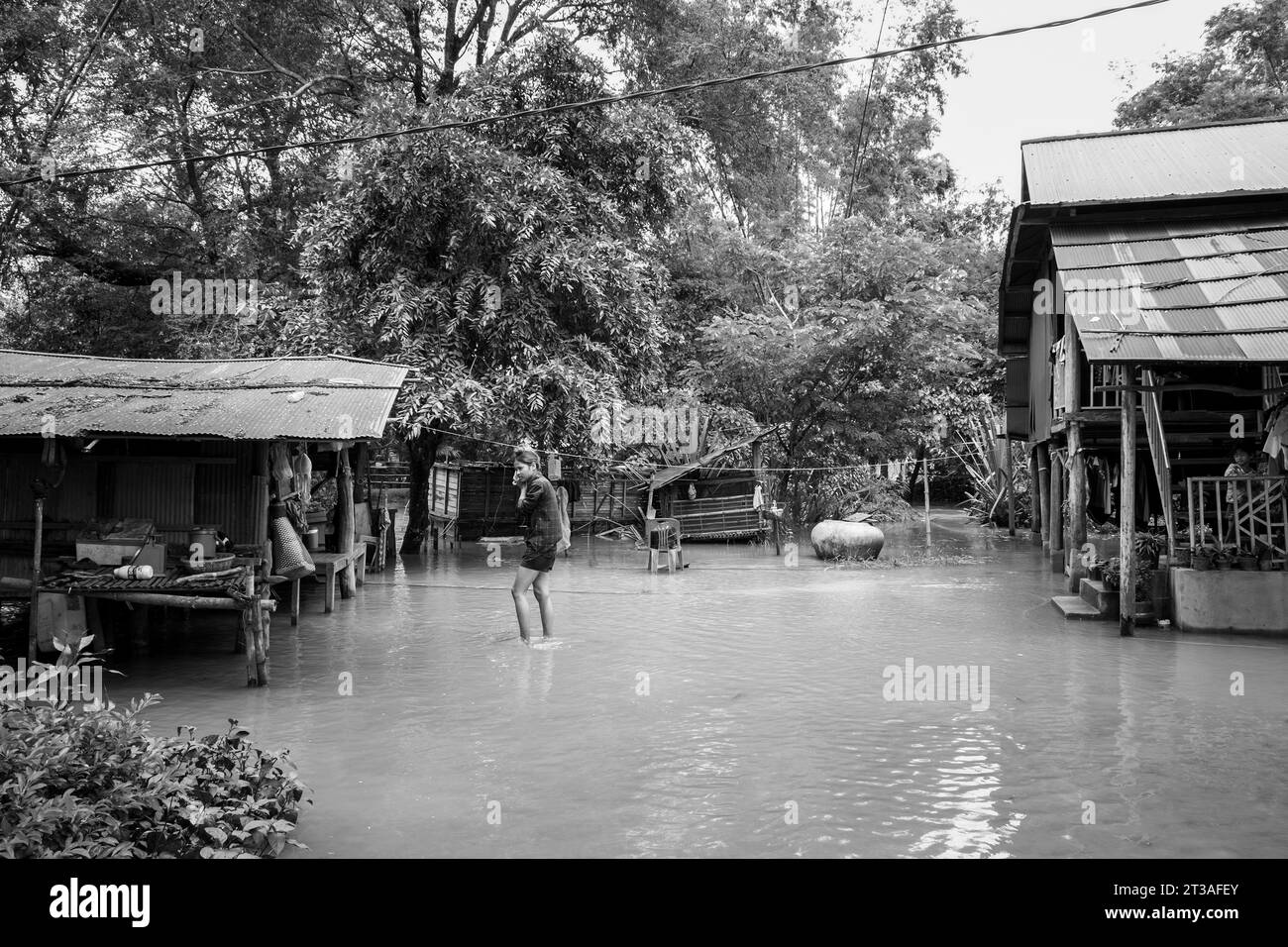 Cambodge, Kampong Phluk, inondations causées par de fortes pluies Banque D'Images